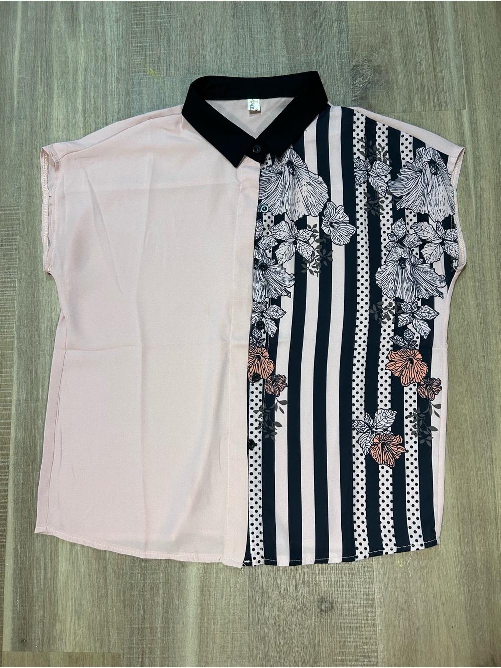 Floral Stripe Pink & Black Short Sleeve Button-Down Shirt
